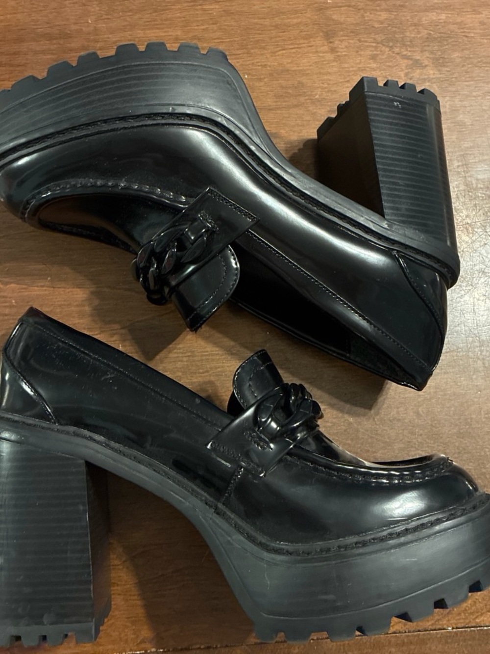 Madden Girl Black Patent Platform Chain Loafers